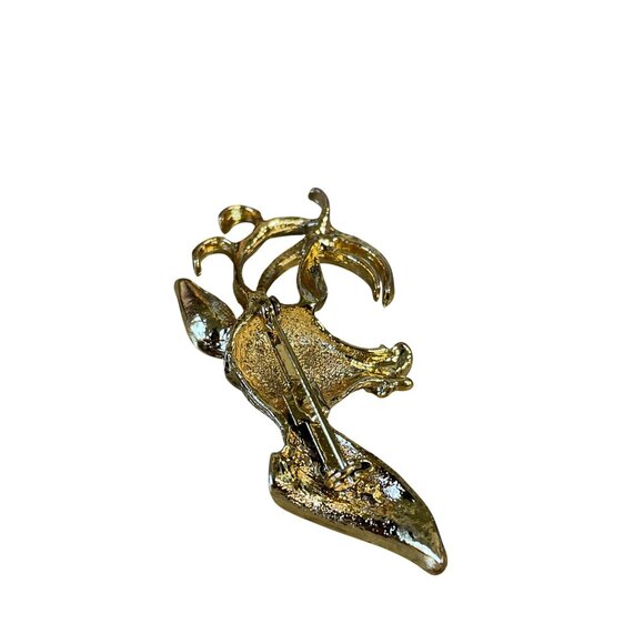 Vintage Gold-Tone Reindeer Brooch With Rhinestone Accents - Picture 3 of 4
